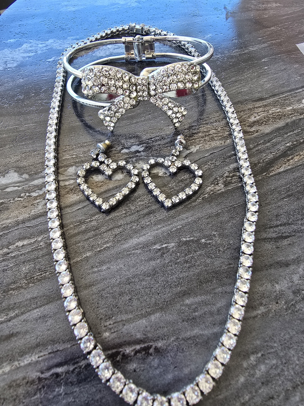 Vintage Rhinestone Necklace 16",Bracelet to 8",Pierced Earrings1.5" - Picture 3 of 5